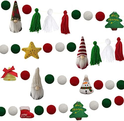 JWJP & CCYIQI 45pc Christmas Pom Pom Garland Santa Gnome Star Natal Tree Jingle Bell Boot Bottle