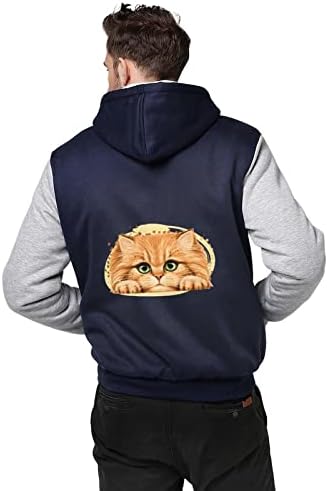 Hoodie masculino de gatinho fofo fecha a jaqueta de suéter de capuz grossa de manga comprida com bolsos
