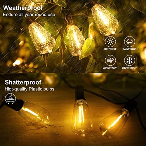 RTTY Solar String Lights Outdoor WaterPoof 50 pés com 25pcs Bulbo ST38 ST38 Dimmable Surfatrop