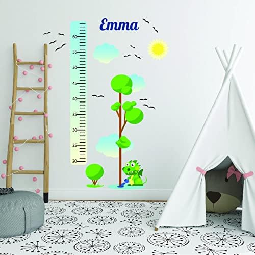 Dragão perto do adesivo de medição de altura da árvore e do sol para a decoração do quarto infantil - adesivo
