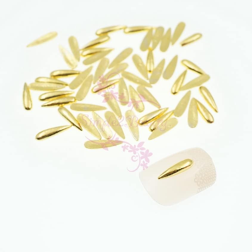 100pcs/lote estilo japonês Longa forma de lágrodes de lágrima encantadores de liga plana de ouro Manicure