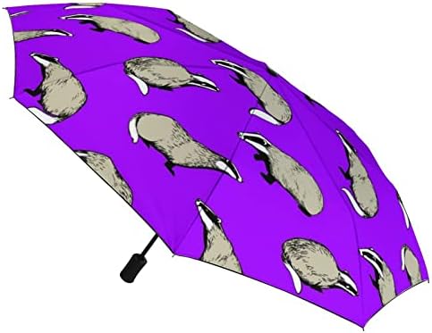 Badgers fofos Padrão Viagem Umbrella à prova de vento 3 Foldas Automóvel Aberta Fechar um guarda -chuva dobrável