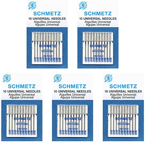 50 Schmetz Universal Sewing Machine agulhas - tamanhos variados - caixa de 5 cartões