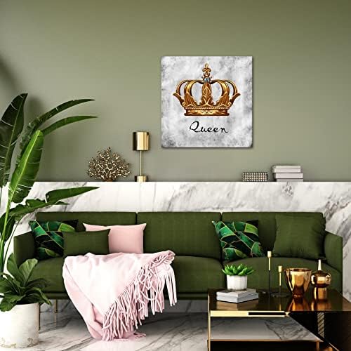 Sechars Fashion Bedroom Wall Art Golden Queen Crown Painting Art Prints On Canvas Contemporary Grey and