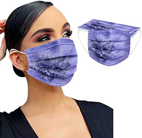 Jtckarpu 50pcs máscaras descartáveis ​​para mulheres respiráveis ​​floral 3 filtro de férias adultas máscara