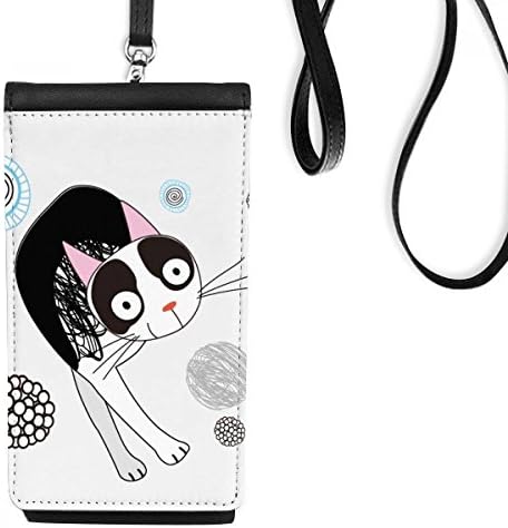 Desenho animado de animal fofo fino de gato de gato bolsa de carteira pendurada bolsa móvel bolso preto