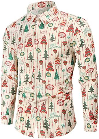 Wocachi Christmas Shirts de manga longa para homens, camisas de Natal masculinas para festa de férias de férias