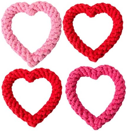 AMOSFUN 4PCS DOG CHEW TOYS ROPE CUTTON Cutton Toys Toys Red em forma de coração para o ano novo Dia dos