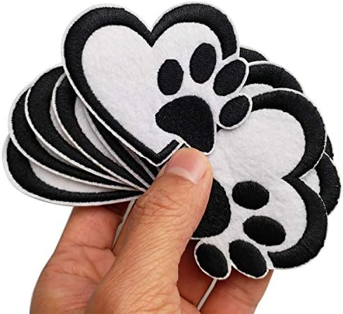 2.6 “x2.5” 12pcs cão pata de cachorro pata de coração ferro em manchas bordadas Apliques Bordado de bordado