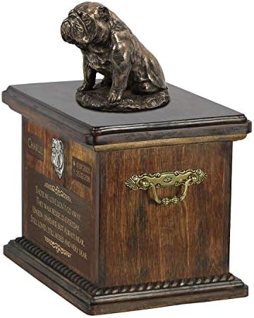 Bulldog Sitting 2, Urn for Dog Ashes Memorial com estátua, nome e citação de animais de estimação - Artdog personalizado