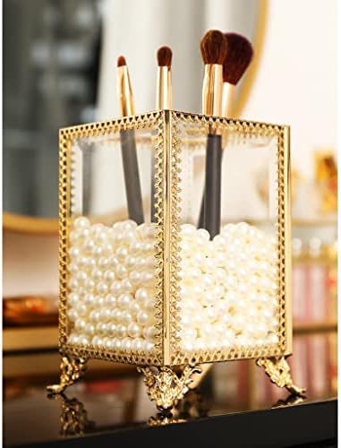 Mgwye Golden Glass Cosmetic Brush Organizer Box Maquia