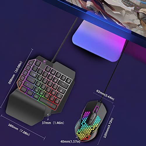 O teclado para jogos de mão e um mouse combinando, arco -íris retroiluminado 39 teclas Mini -jogo portátil