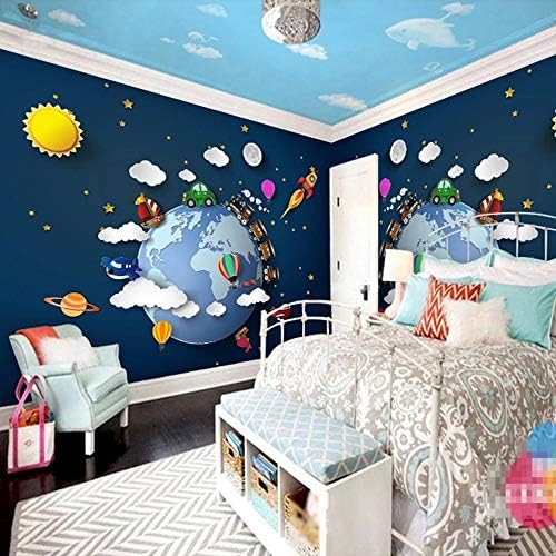 Wangc Custom Kid Room 3D Wallpaper Cartoon Car Starry Universo Planetas Mural Mural Baby Quarto Crianças Decoração