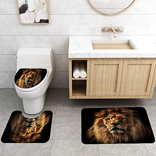 Fashion_Man 4pcs/conjunto Curina de chuveiro de leão Cortinas de banho à prova d'água Definir majestosas