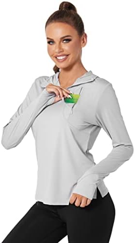 Coorun feminino upf 50+ camisas de caminhada de manga comprida 1/4 zip capuz Sun Protection camisa