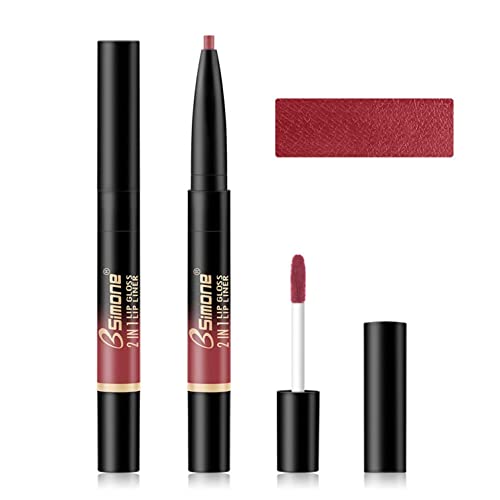 Lipstick Xiahium e Conjunto de Liners Lips, 2 em 1 de extremidade dupla fosca de longa duração