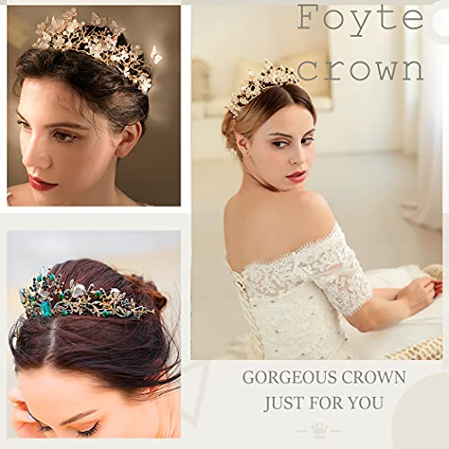 Foyte Gold Barroce Queen Crown e Tiaras Sparkly Rhinestone Crown Bride Tiaras Princesa Tiaras