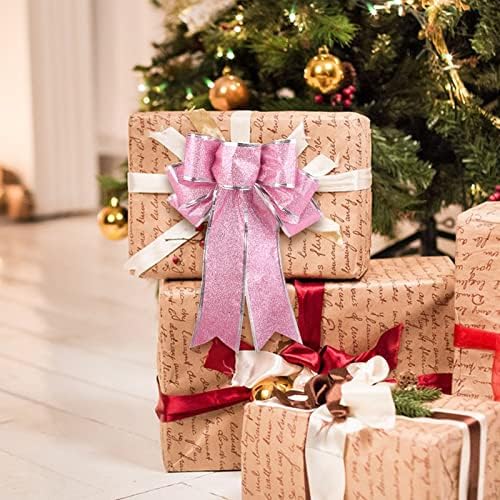 Pingente de natal multicolor brilhante brilho rosa christmas arco fita de natal decoração pingente de natal