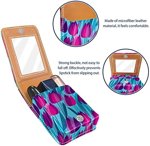 Caixa de batom com espelho Tulip Flower Padrive Lip Gloss Suports portátil Batom Batom Bolsa Viagem Bolsa