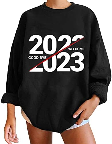 Jjhaevdy feminino 2023 Manga longa Mangueira redonda do pescoço redondo Drop ombro Sorto de moletom clássico Camiseta