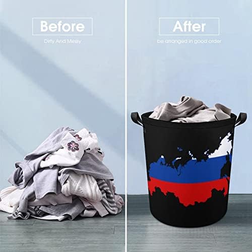 Mapa de bandeira da Rússia Roupa de cesta de cesto de lavagem de bolsa de armazenamento de lixo dobrável