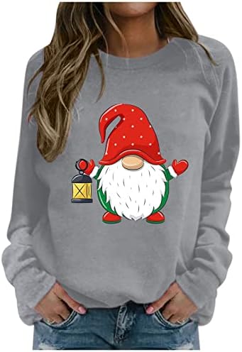 Camisas de Natal de Beuu para Mulheres, Casual Xmas Gnome Tops Tops Crew Pescoço Plus Tamanho T Camisetas moletons