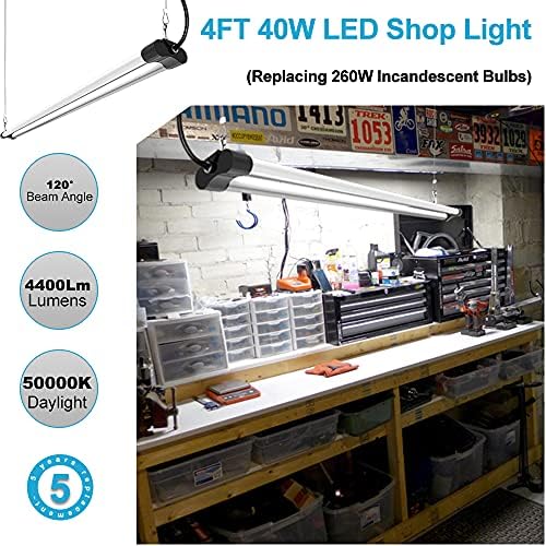 Lightdot 4ft LED Shop Light, 40W 4400lm 5000k Light Light, Luzes de Oficina de LED de 48 polegadas,