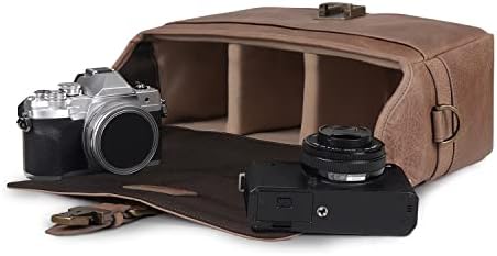 Megagear Torres Genuine Leather Camera Messenger Bag para câmeras sem espelho, instantânea e DSLR