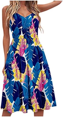 Vestidos de verão adhowbew para mulheres 2023 Moda Floral Print Beach Dress Cute V Neck A Line Slip Dress