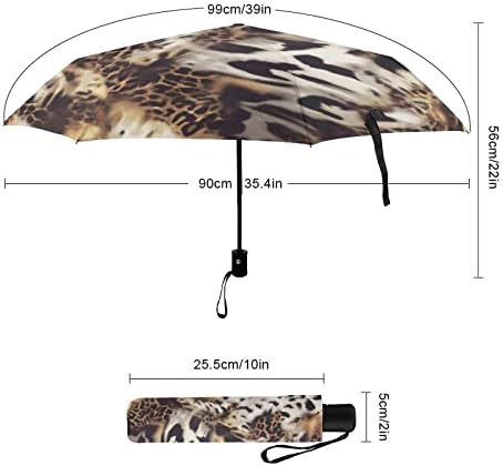 Viagens de viagem com estampa de leopardo selvagem Viagens de vento compactas dobra guarda -chuvas