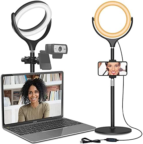 Luz do anel do computador para iluminação de videoconferência - Luz de zoom de mesa para laptop com suporte
