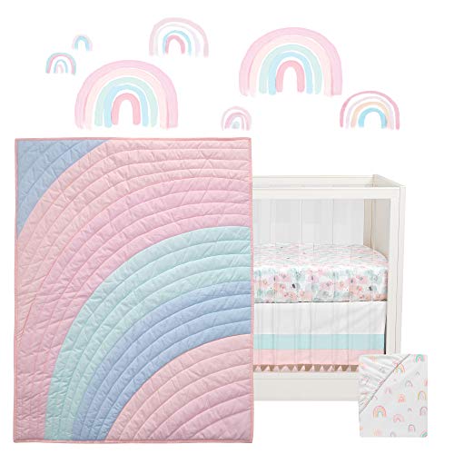 LAMBS e IVY Aquarela pastel rosa/menta arco-íris de 5 peças Baby Berkding Set