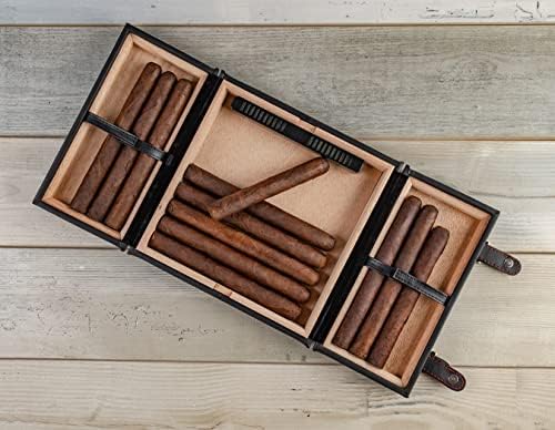 Grupo de importação de prestígio - o Augustus Leather Travel Cigar Cigar Travel Humidor - Até 20 charutos - Cor: Black