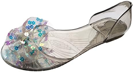 Sandálias femininas sapatos de lantejoulas planas Crystal Jelly Peixe Sapatos de boca transparente