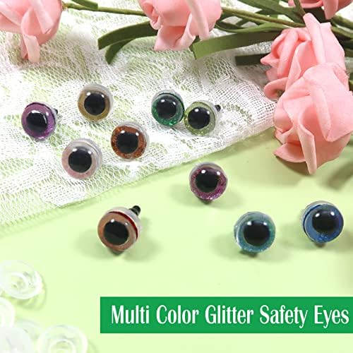 Toaob 120pcs glitter plástico Segurança Olhos de 10 mm Olhos de boneca 10 cores Casos meio redondos