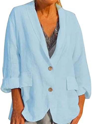 Moda Moda Solid Solid Open Frente Frente Longa Pocket Suit Blazers Botão Linho Casal de roupas de roupas