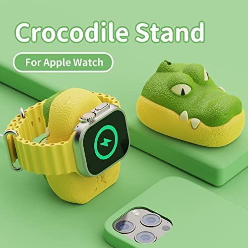 Suporte de carregador de crocodilo fofo Stand Silicone Dock Storler compatível com Apple Watch Series 8/Ultra/SE2/7/6/SE/5/4/3/3/2/1,