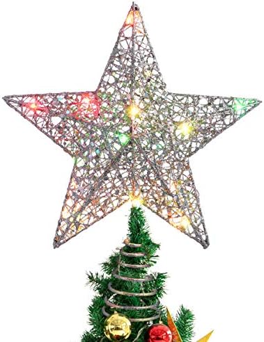 Toyvian Christmas Tree Topper Lighted Star - Silver Glitter Treetop Star Star Star Start Light Star Hollo