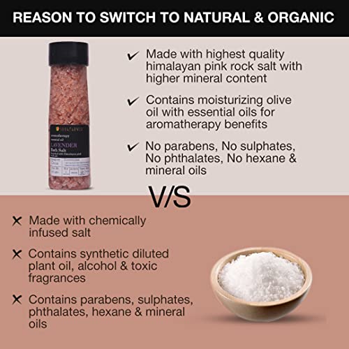 Sal de banho de lavanda Soulflower com sal de rochas rosa do Himalaia, óleo essencial de lavanda, vitamina