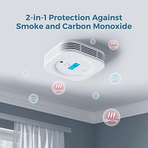 Detector de fumaça e monóxido de carbono aegislink com bateria substituível, alarme de incêndio