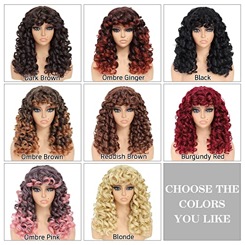 Gktineke Long Curly Wig com franja - grandes perucas encaracoladas para mulheres negras brancas, perucas de reposição