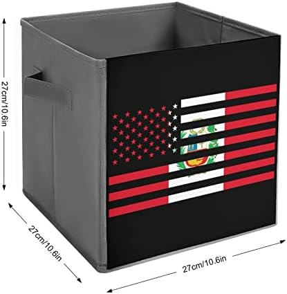 Peru American Flag Canvas Bins de armazenamento colapsível Cobrinhas de organizador de cubos com alças para
