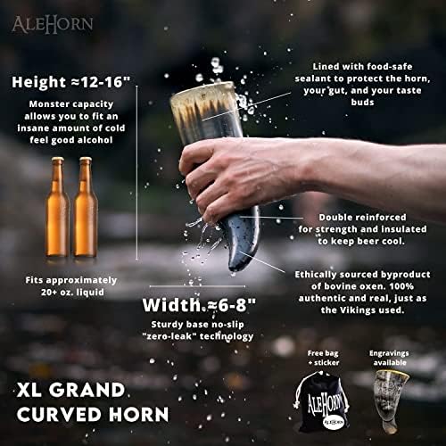 Caneca de chifre Alehorn Viking - Copo de bebida artesanal para cerveja e café - 12 oz