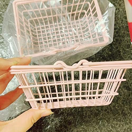 Mini cesto de compras de supermercado de metal, mini cesta de mãos rosa, adequado para armazenamento de