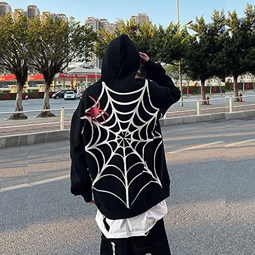 Capuz de capuz gótico Top Spider Web Letter Imprimindo top top masculino e feminino com capuz casual top