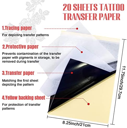 Sukh 20pcs Tattoo Transfer Paper - Papel de estêncil de tatuagem para tatuar papel de transferência