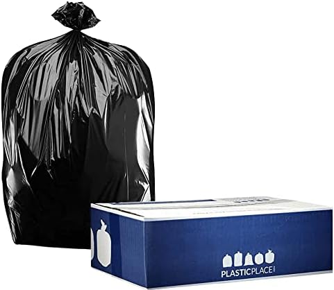 PlasticPlace 32-33 Sacos de lixo de galão │ 1 mil │ lixo preto de lata de lata de serviço preto