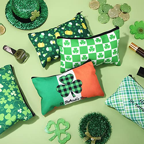 14 peças Sacos de cosméticos de St. Patrick Sacos de maquiagem de trevos verdes para mulheres meninas