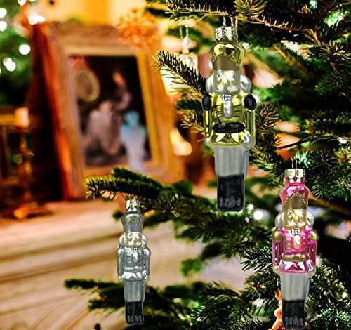 Conjunto de enfeites de natal de quebra -nozes VGEUNA, 3pcs Glass Sonding Ornamentos para a árvore de Natal, estatuetas