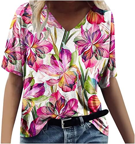 Mulheres Crew V Neck Cotton Cotton Floral Graphic Gift Lounge Lounge Camisa da blusa para meninas para